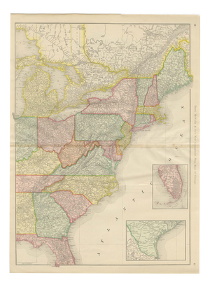 Antique Map of the Eastern United States with Florida Inset from Rand McNally, 1899