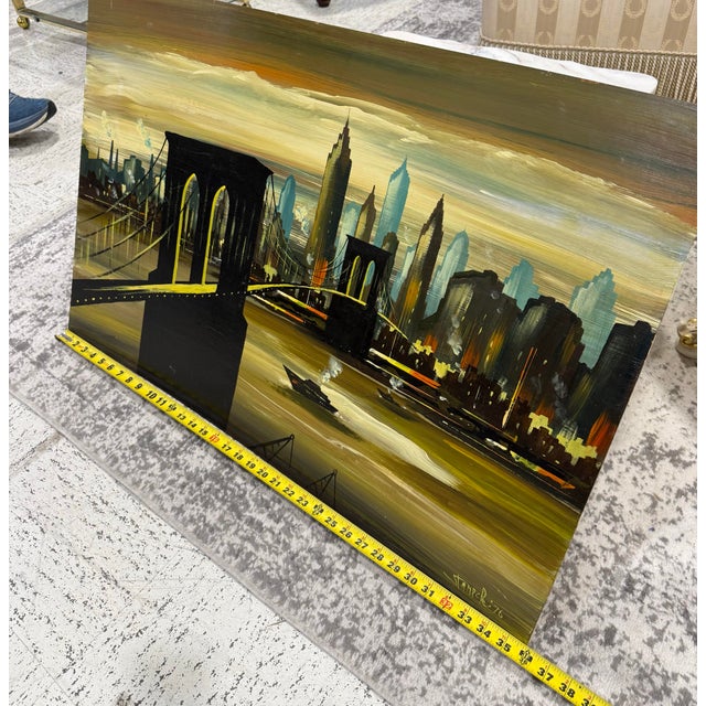 Edgar a Starek Painting Oil on Board Signed 1976 New York City For Sale - Image 9 of 9