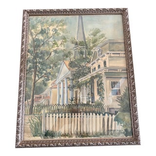 Vintage Nina Kickbusch Gibbons Framed Architectural Watercolor For Sale