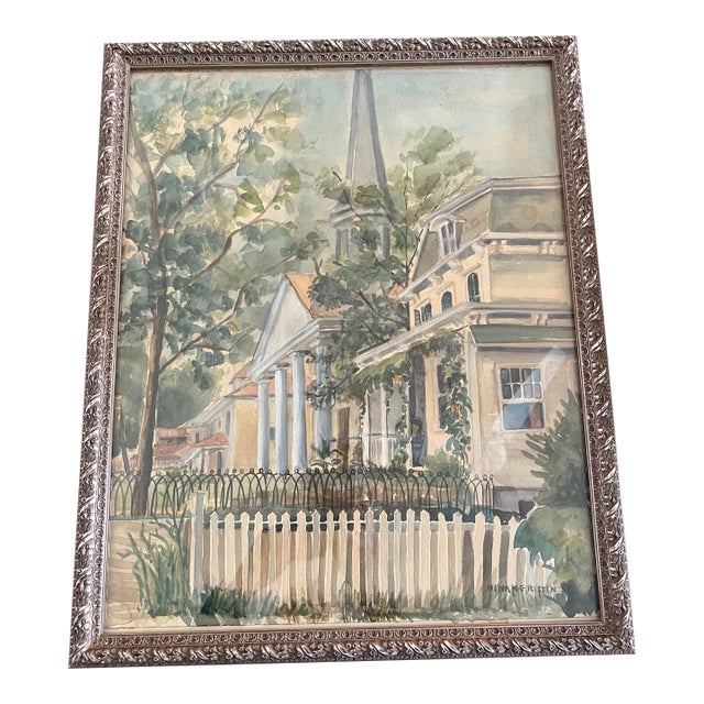 Vintage Nina Kickbusch Gibbons Framed Architectural Watercolor For Sale