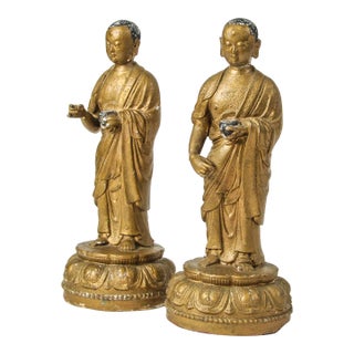 Pair of Gilded Buddhist Monk Figures For Sale
