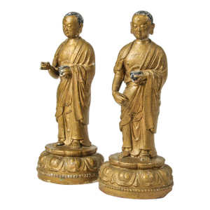 Pair of Gilded Buddhist Monk Figures