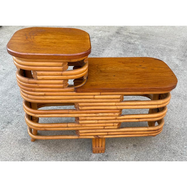 Paul Frankl Style Mid Century Rattan and Bamboo Side Table For Sale - Image 9 of 10