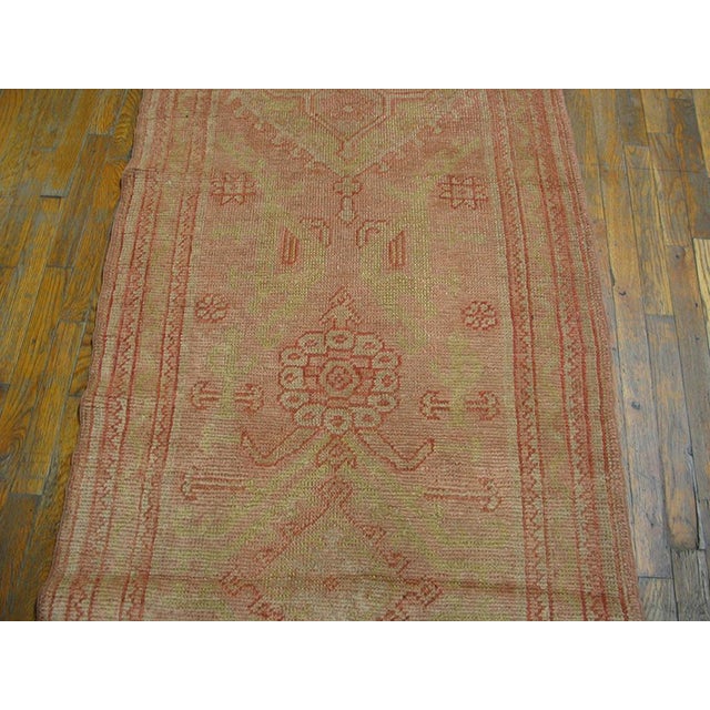 1920s Pink Medallion Antique Turkish Decorative Oushak Rug 3' X 12' Handknotted Wool Carpet For Sale - Image 4 of 6