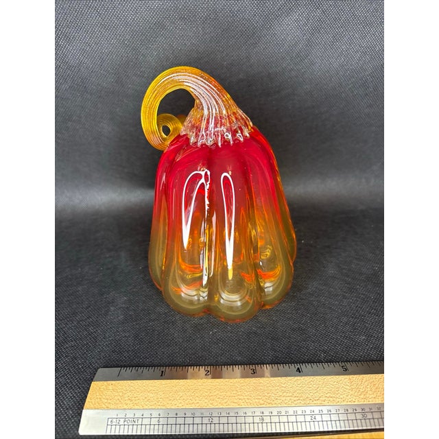 Hand Blown Mid-Century Murano Style Art Glass Gourd Squash Red/gold Autumn Fall very heavyweight. No chips / cracks or...