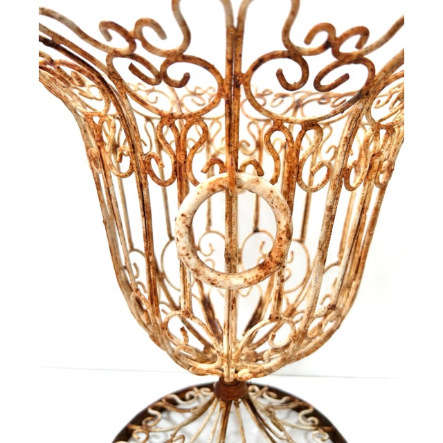 Victorian Vintage Scrolled Wrought Iron Tulip Planter Basket For Sale - Image 3 of 8