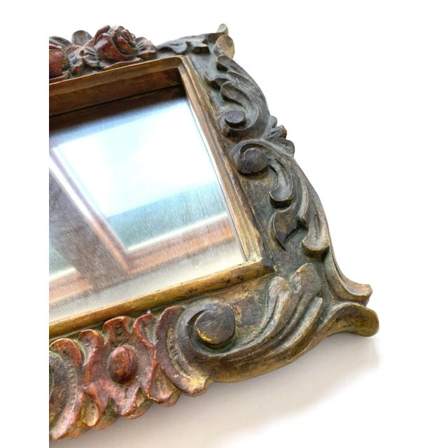 Brown Vintage Molded Resin Accent Mirror With Faux Carved Wood Flower Embellishments For Sale - Image 8 of 10