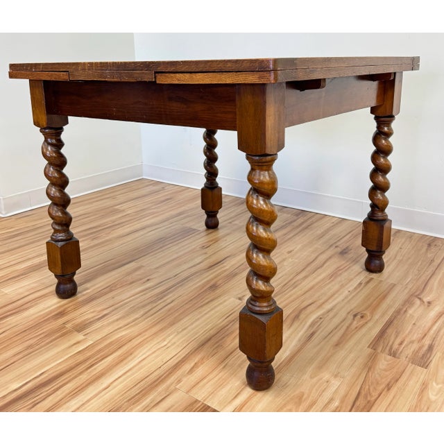 Early 20th Century Antique Wood Barley Twist Expandable Refectory Table For Sale - Image 5 of 13