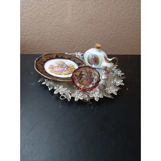 EXQUISITE LOT of 4pcs Limoges France COURTING porcelain Miniature Decor Includes 5" trinket plate, 2" frame, 2" urn and a...