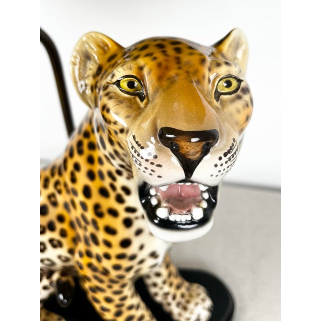 Mid Century Ceramic Leopard Lamp For Sale - Image 4 of 12