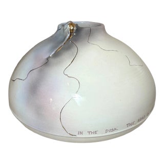 Large Vintage Handmade White Gold Signed Studio Art Pottery Quote Vase Sculpture For Sale