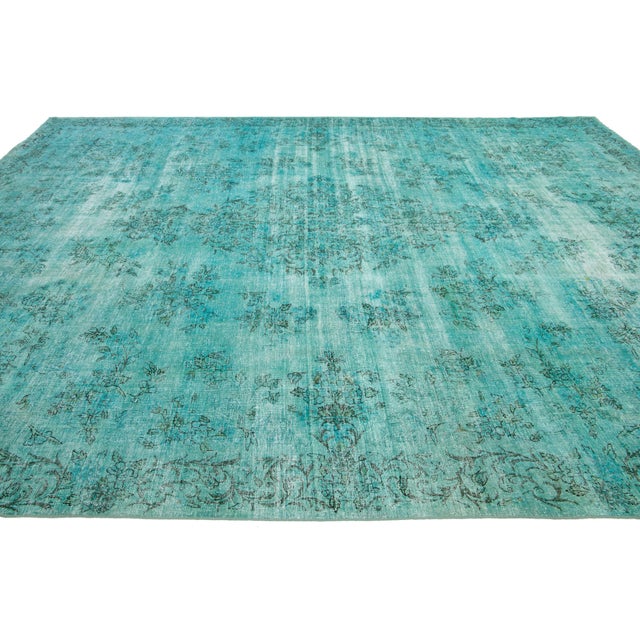 Allove Designed Antique Wool Rug Overdyed in Turquoise Color For Sale - Image 4 of 10