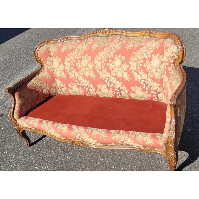 Apricot Lovely Fine Antique French Small Sofa Settee For Sale - Image 8 of 9