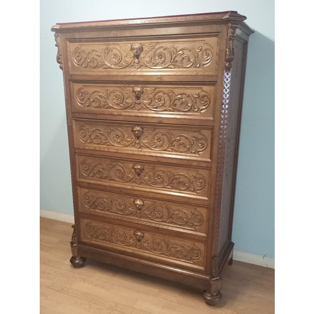 Antique Italian Chest of Drawers in Carved Nutwood with Velvet Top, 1890s For Sale - Image 18 of 18