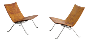 PK-22 Brown Leather Steel Easy Chairs by Poul Kjaerholm for E. Kold Christensen, 1960s, Set of 2