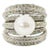 Large Faux South Sea Pearl and Crystal Sterling Silver Cocktail Ring size 9 For Sale