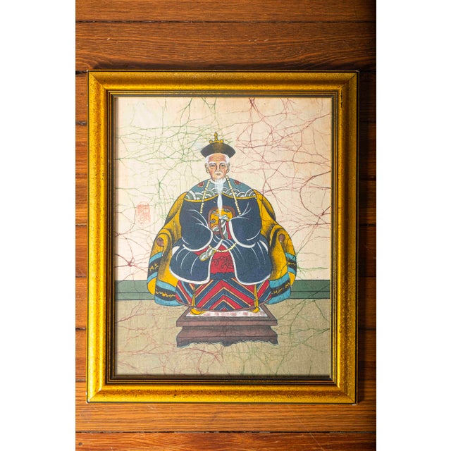 Vintage Chinese Qing-Style Ancestor Portrait Paintings, Framed - Pair For Sale - Image 4 of 18