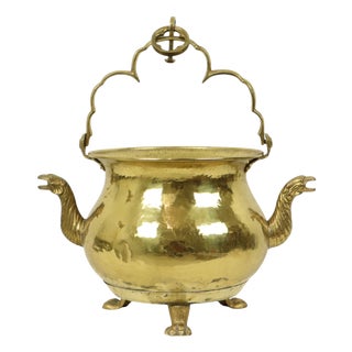 Large Copper Griffin Kettle Planter in Brass, 1890s For Sale
