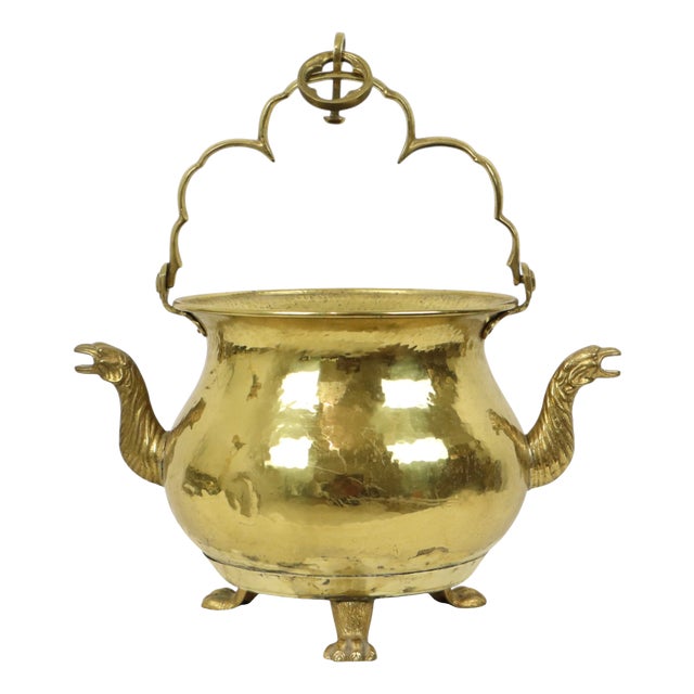Large Copper Griffin Kettle Planter in Brass, 1890s For Sale