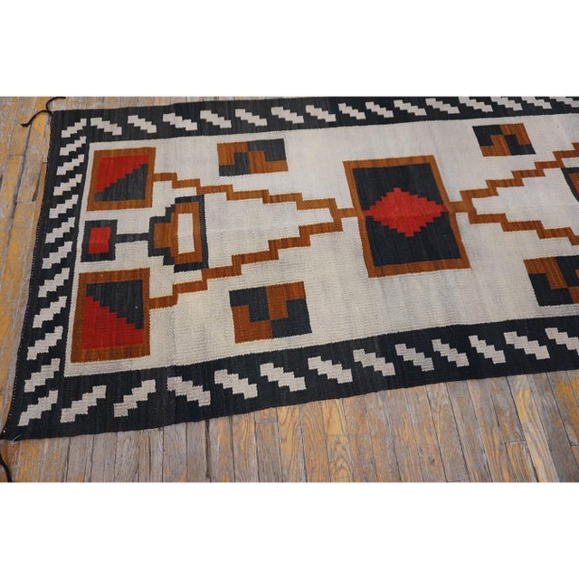 Textile Mid 1930s Ivory Geometric Tribal Antique Native Navajo American Flatwoven Rug For Sale - Image 7 of 10