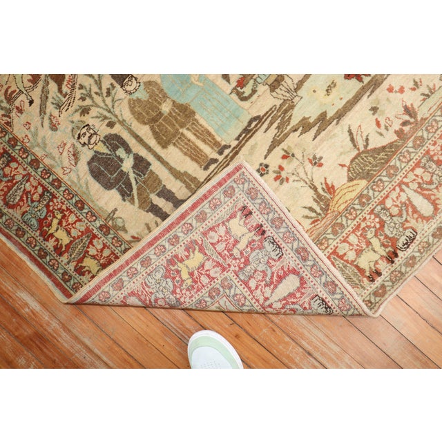 Beige Early 20th Century Persian Tabriz Hunting Animal Pictorial Scatter Rug - 4'6" x 6' For Sale - Image 8 of 10