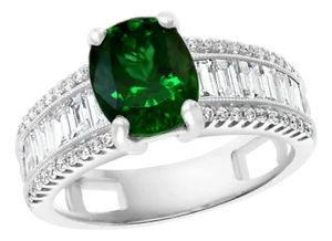 1.8 Carat Oval Tsavorite and 1.5 Carat Diamond in 14 Karat Gold Ring Estate