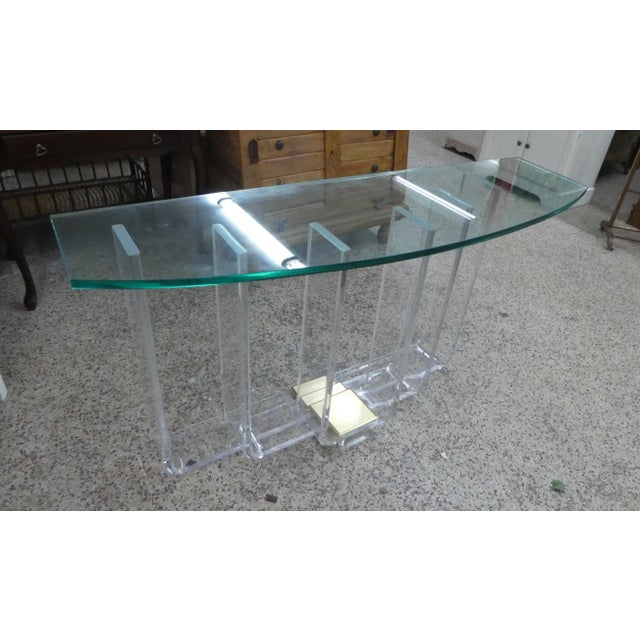 Metal 1970s Vintage Architectural Lucite and Brass Graduated Console Table For Sale - Image 7 of 11