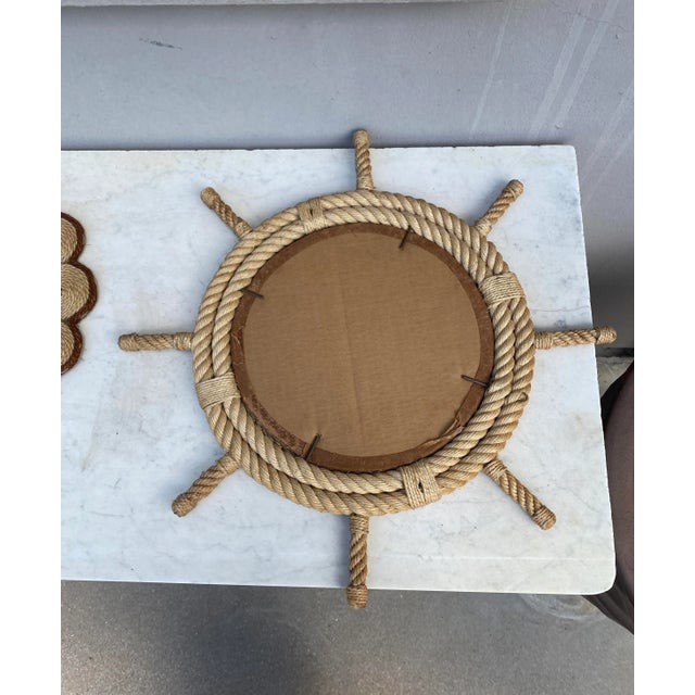 Adrien Audoux and Frida Minet Round Wheel Shaped Rope Mirror Audoux Minet, Circa 1960 For Sale - Image 4 of 5