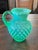 Fenton Art Glass Company Vintage Fenton Hobnail Uranium Glass Pitcher For Sale - Image 4 of 9