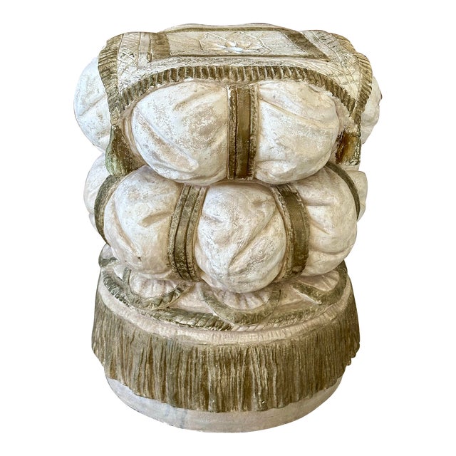 Vintage Regency Tufted Tassel Plaster Stool Side Table For Sale