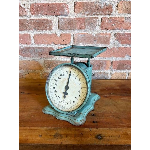 1910s Slanting Dial Kitchen Scale Seafoam Green - American Cutlery Co For Sale - Image 14 of 15