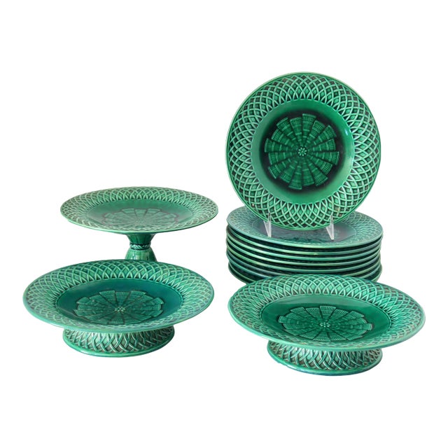 1860s Christopher Dresser Mintons Majolica Dessert Set For Sale