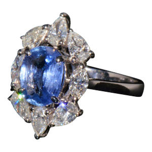 Gia Certified 3.29ct No-Heat Blue Sapphire & Diamond 18k Gold Halo Ring, Size 5.25