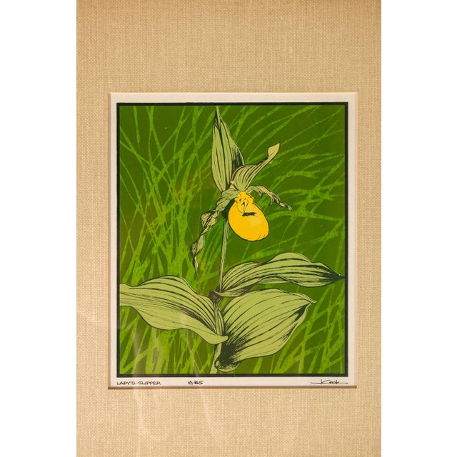 Mid-Century Modern Boho Chic 18/65 Framed & Signed Lithograph Print of a Lady's Slipper Orchid by John Cook, Usa, C. 1960s For Sale - Image 13 of 16