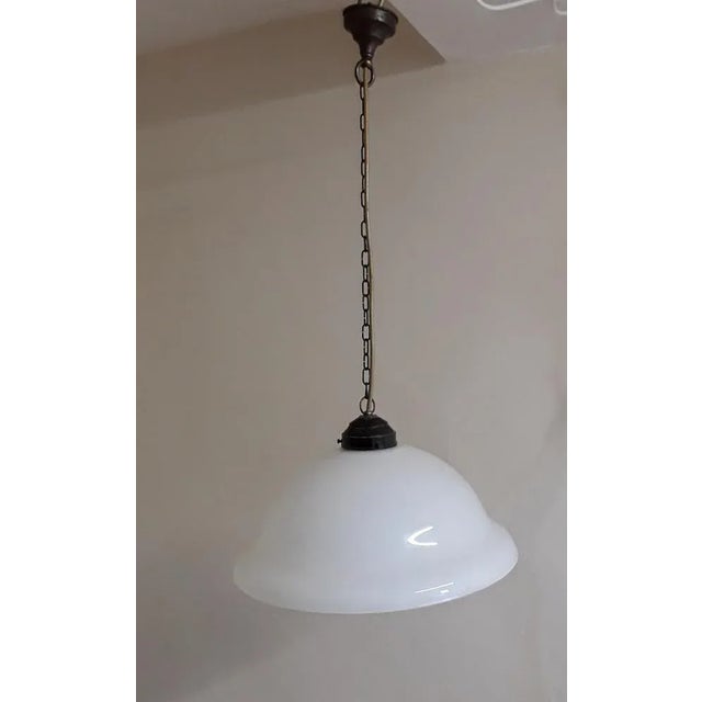 Antique German Ceiling Lamp with Opaque White Glass Shade, 1920s For Sale - Image 6 of 6