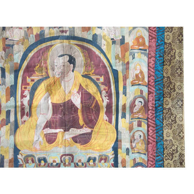 Textile Late 19th Century Thangka with the Portrait of a Tibetan Monk For Sale - Image 7 of 11