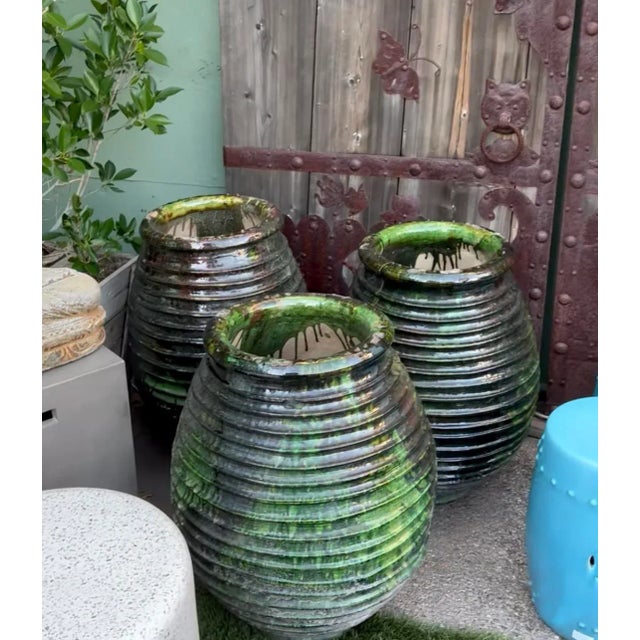 Green Vintage Moroccan Green Ribbed Ceramic Pottery For Sale - Image 8 of 8