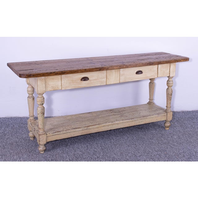 Cream Antique Pine Dining Table with Waxed Top, 1900s For Sale - Image 8 of 8