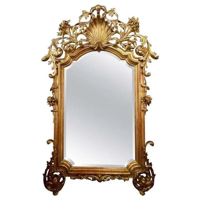 Gold 19th Century Large Scale French Rococo Carved and Giltwood Mirror For Sale - Image 8 of 8
