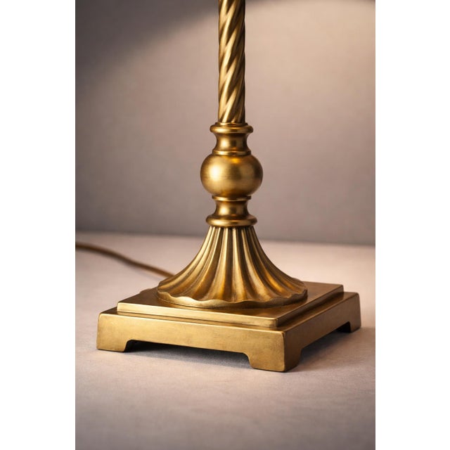 Late 20th Century Late 20th Century Tall Neoclassical Buffet Lamps in Sunlit Aged Brass With Twisted Columns & Custom Low-Profile Linen Shades - a Pair For Sale - Image 5 of 8