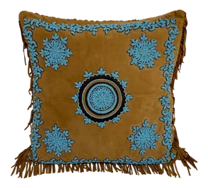 Late 20th Century Native American Style Suede Pillow With Turquoise Glass Beadwork