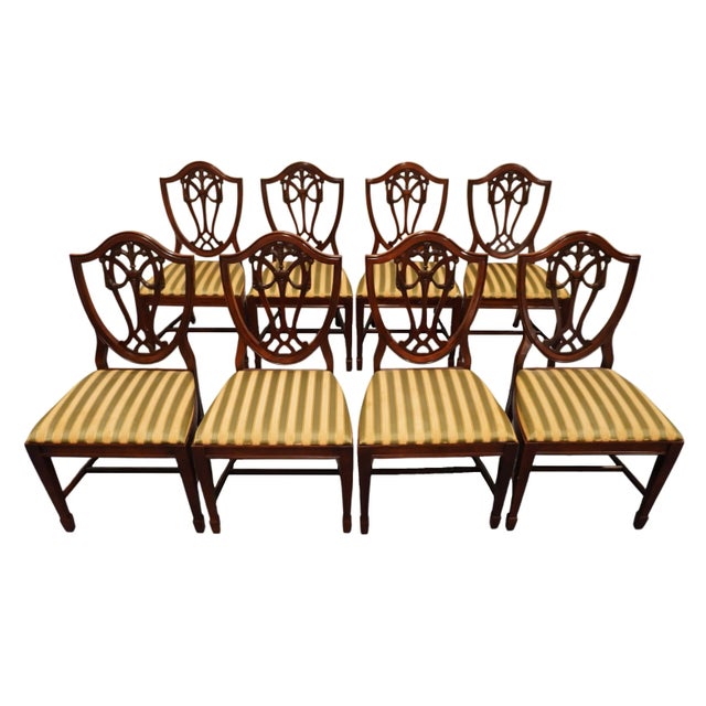 Set of 8 Vintage Antique Solid Mahogany Traditional Duncan Phyfe Style Shield Back Dining Side Chairs For Sale - Image 13 of 13