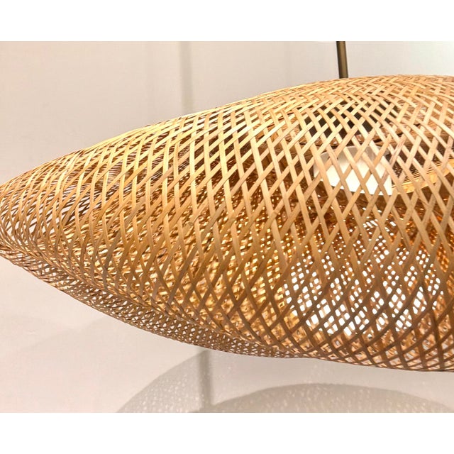 Revelation Modern Woven Bamboo Bonnet Pendant Light For Sale - Image 4 of 5