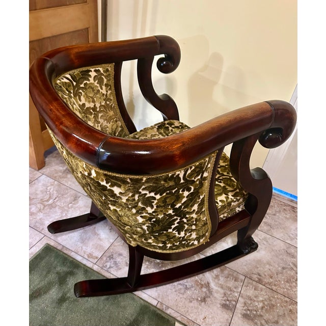 3 Piece Black Walnut Empire Revival Seating Furniture Set, American, Circa 1900, Comprising: Settee, Rocking Chair and Armchair For Sale - Image 11 of 12