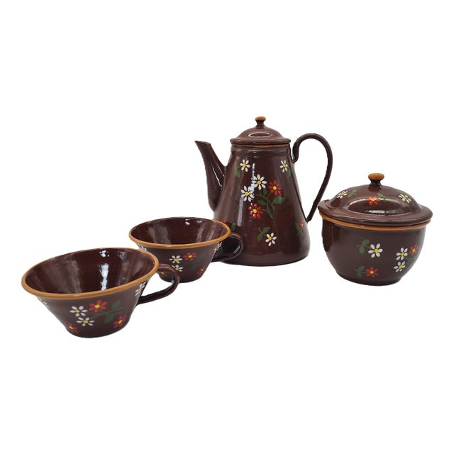Vintage Teapot, Sugar Bowl, and Cups, 1960s, Set of 4 For Sale