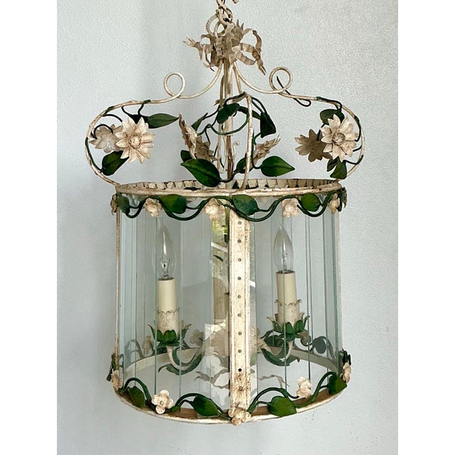 Metal Vintage Patinated Floral Tole Lantern For Sale - Image 7 of 12
