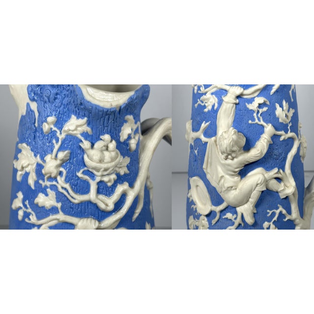 Antique Parian Pitcher: Relief-Moulded Boy Climbing Tree, T.J. & J. Mayer c. 1850 For Sale - Image 6 of 10
