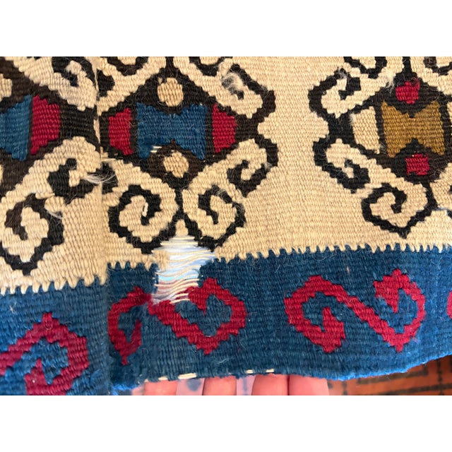 Flat-Weave Turkish Textile. Repeating Tribal Medallions Woven Into a Bold, Solid, Crimson Field For Sale - Image 4 of 7