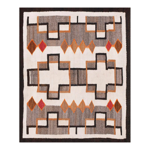 Great White Ivory Color and Excellent Geometric Design Antique American Navajo Rug