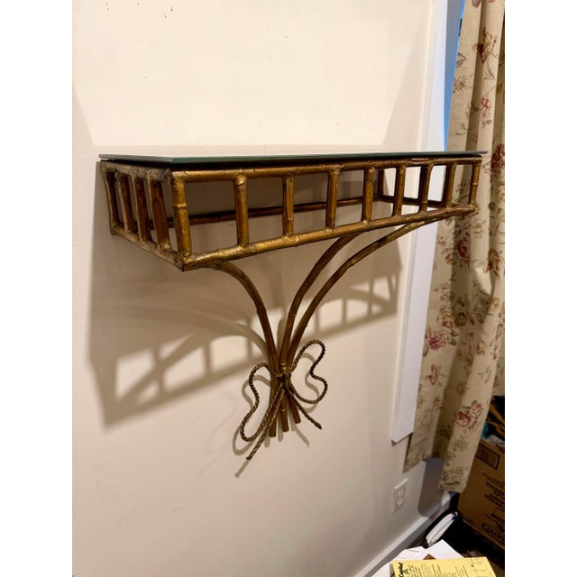 Mid 20th Century Gilt Iron Faux Bamboo Wall Shelf / Console For Sale - Image 5 of 12